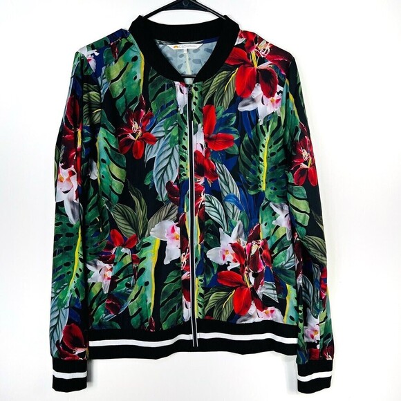 C&C California anthropologie Top large Red Floral Shacket Jacket Full Zip Pocket - Picture 1 of 8